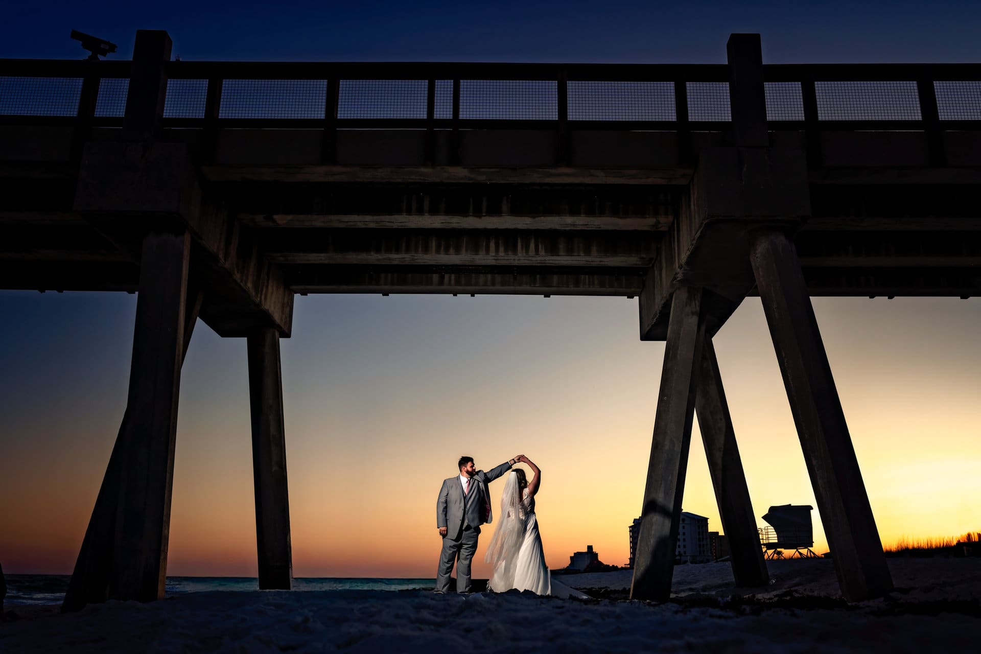 Becky and Steven beach portraits at their Star Wars wedding at Pier Suites Pensacola Beach
