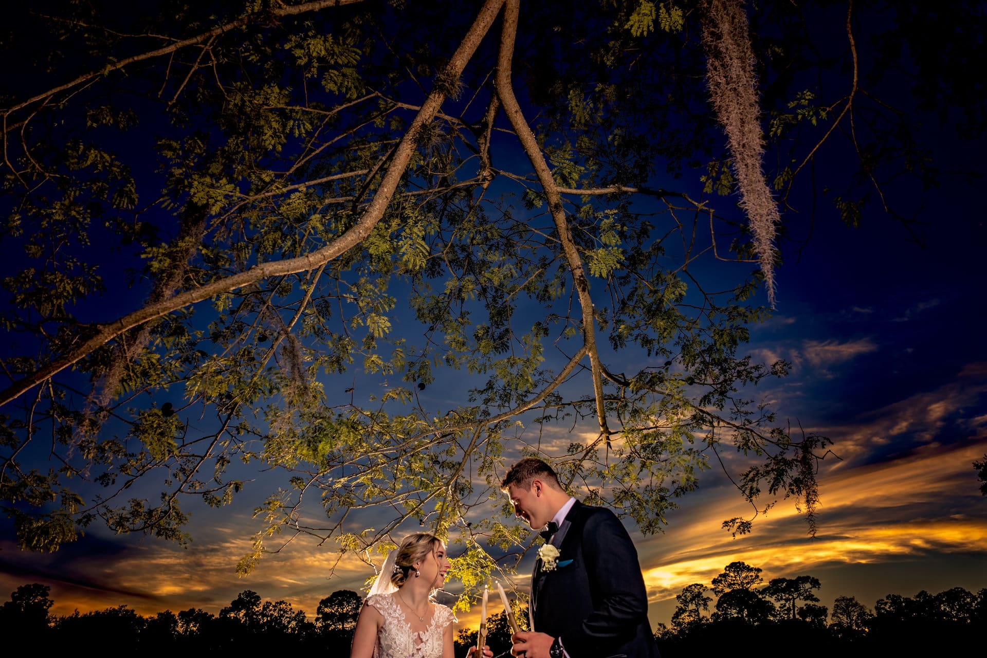 Julia and Evan golden hour wedding portraits at The Barn at Crescent Lakes in Destin, Florida