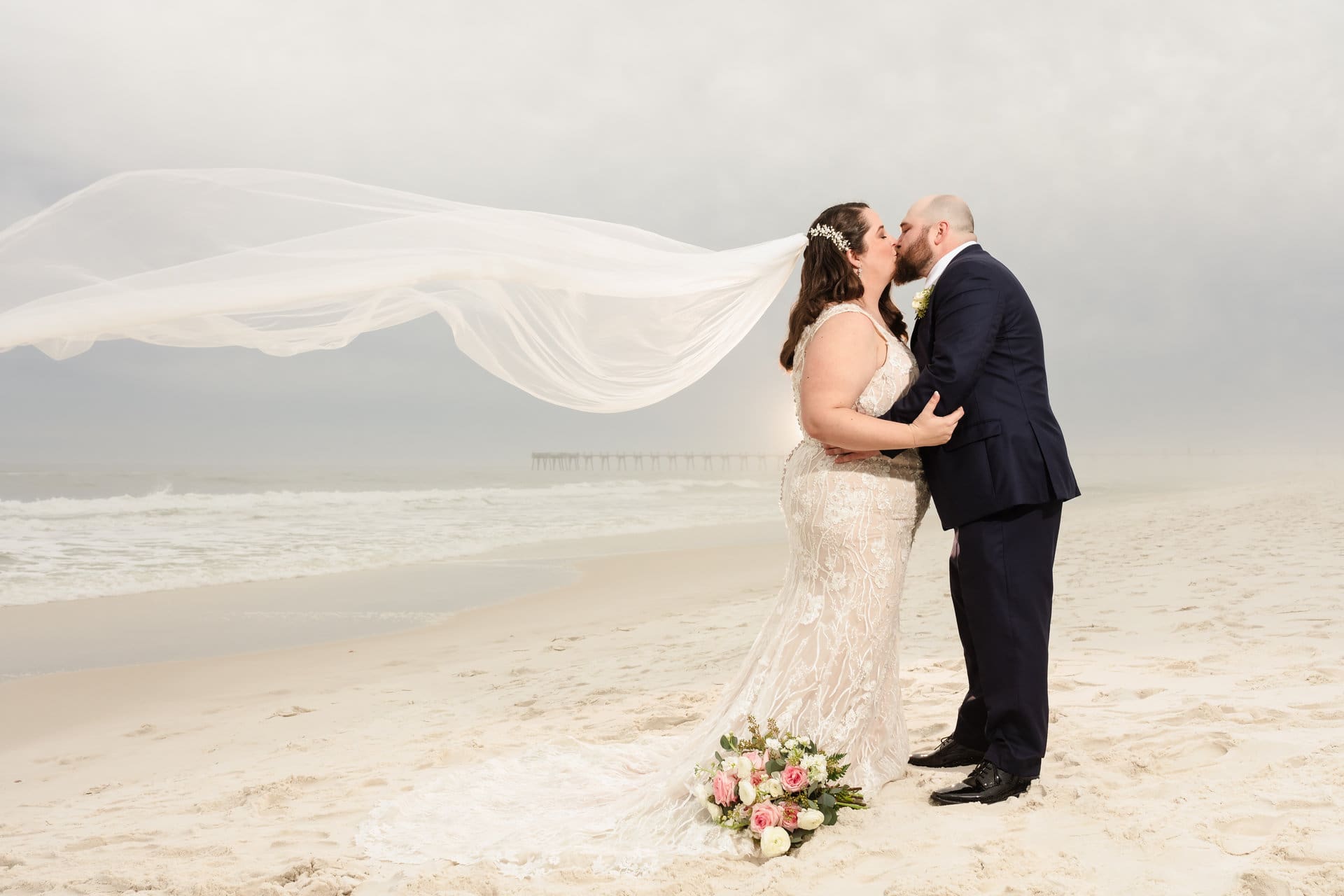 Ceremony setup at Pier Suites Pensacola Beach waterfront wedding